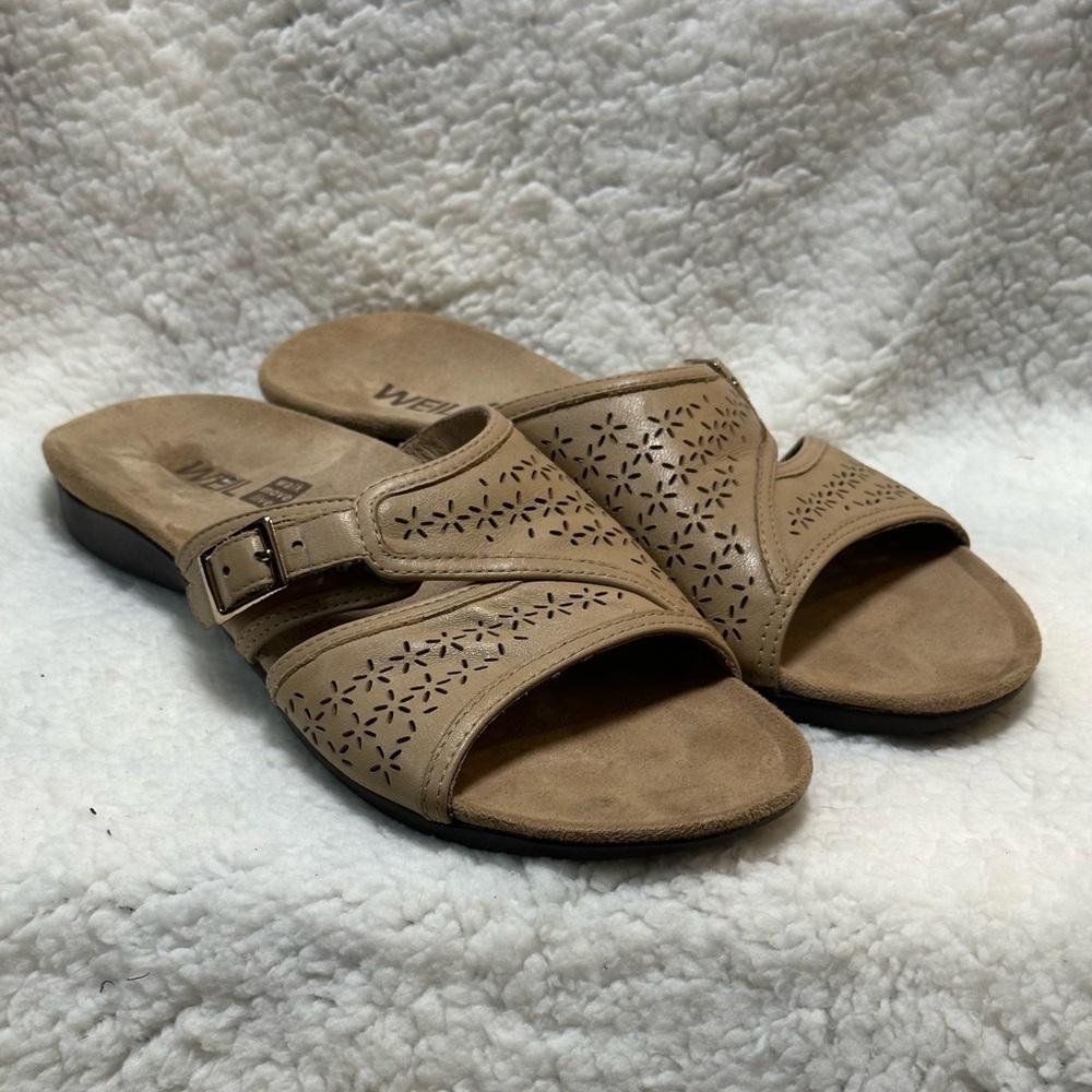Dr. Weil Leather Lady’s Overpronation Correcting Slides Sandals Tan Size 7